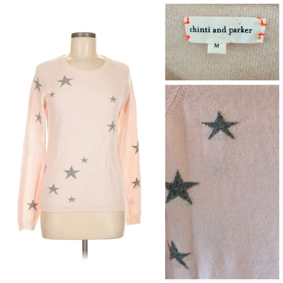 Chinti & Parker Slouchy Star Intarsia Cashmere Jumper Sweater, Pink & Gray sz. M - Picture 5 of 17